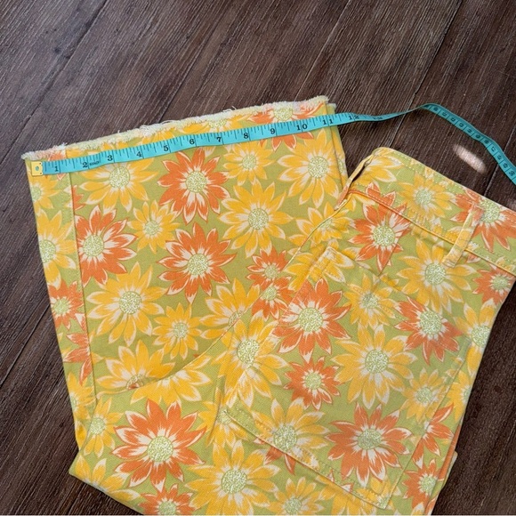 Zara Wide Leg Jeans High Rise Marine daisy Floral 70s Yellow - Picture 4 of 12